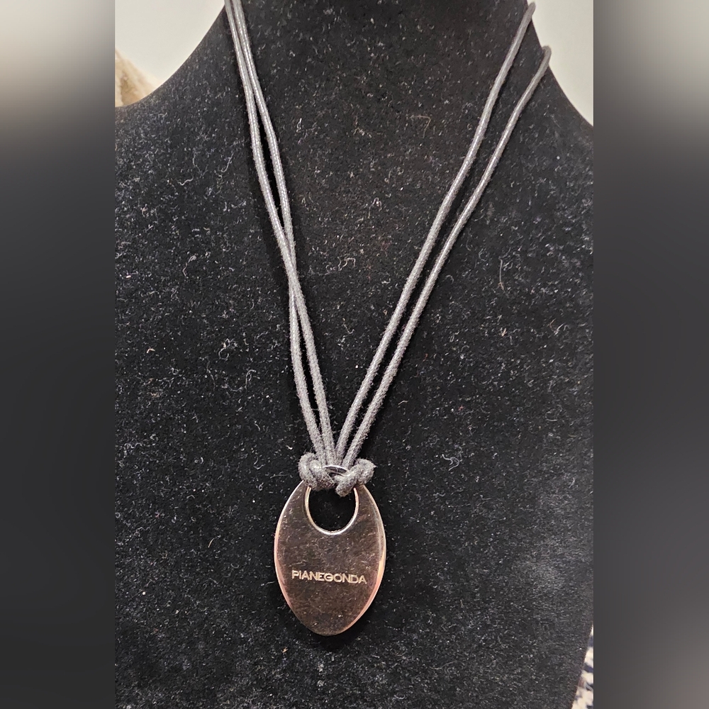 Pianegonda Sterling Silver Leather Cord Pendant Necklace Stamped 925 Italy